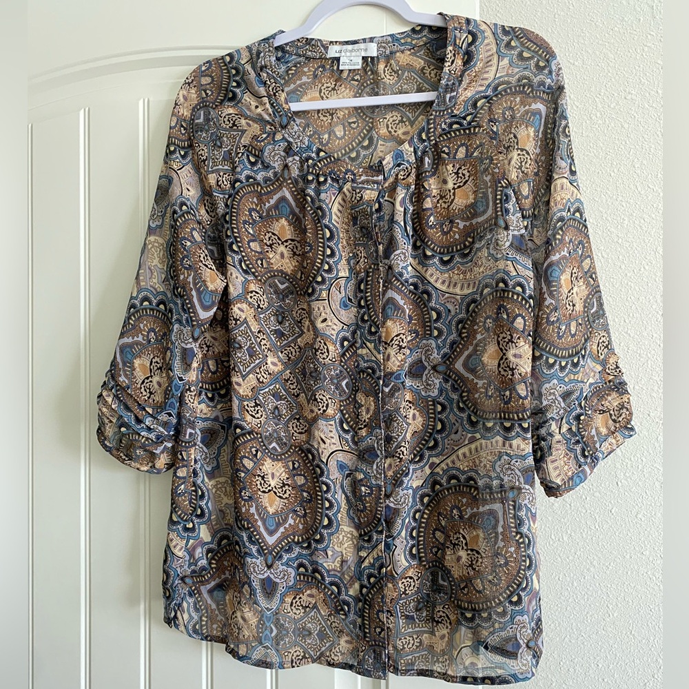 Liz Claiborne Patterned Long Sleeve Blouse